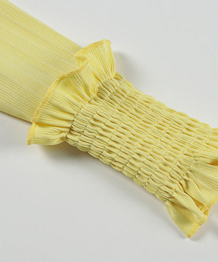 Radiant Yellow Ruffle Knit Maxi Dress – Elegant Fall & Holiday Smocked Style