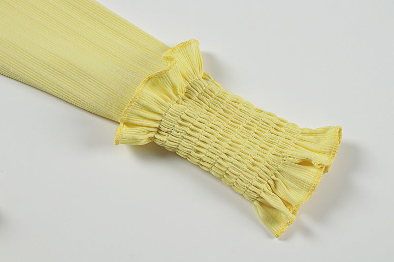 Radiant Yellow Ruffle Knit Maxi Dress – Elegant Fall & Holiday Smocked Style