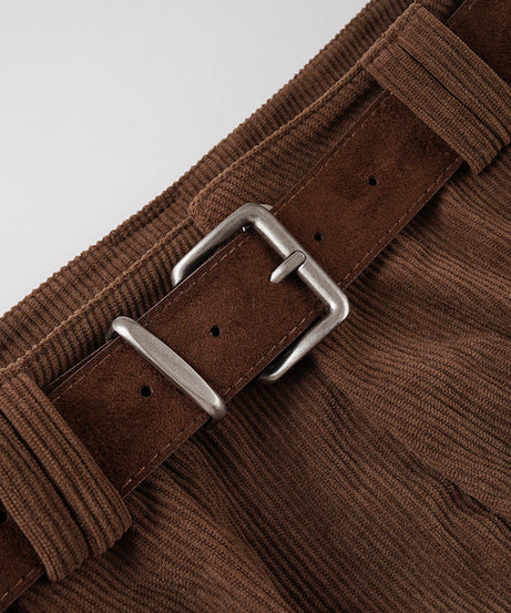 Cozy Chic Corduroy Bubble Shorts with Belt - High-Waisted Fall & Winter Essential