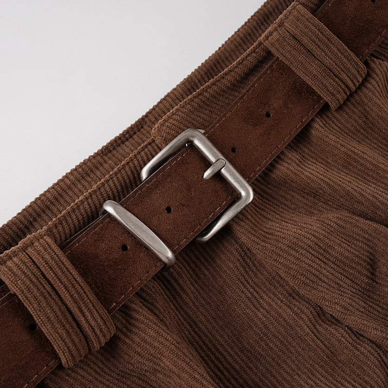 Cozy Chic Corduroy Bubble Shorts with Belt - High-Waisted Fall & Winter Essential