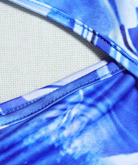 Trendy Blue Marble Print Cutout Maxi Dress | Ruched Bodycon for Winter Vacations & Holiday Parties