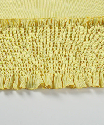 Radiant Yellow Ruffle Knit Maxi Dress – Elegant Fall & Holiday Smocked Style