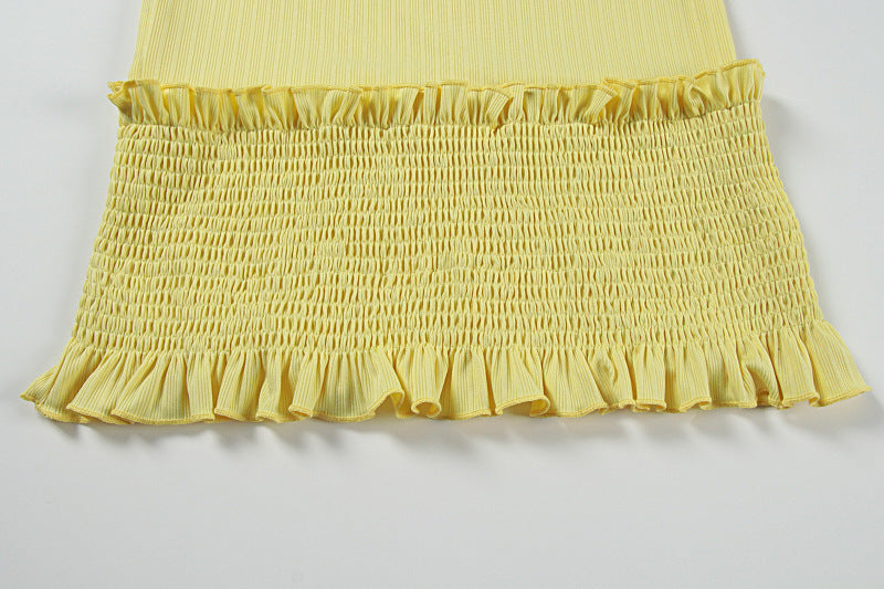 Radiant Yellow Ruffle Knit Maxi Dress – Elegant Fall & Holiday Smocked Style