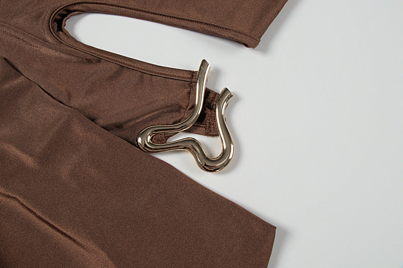 Glamorous Cocoa One-Shoulder Cutout Maxi Dress - Holiday Party & Date Night Essential