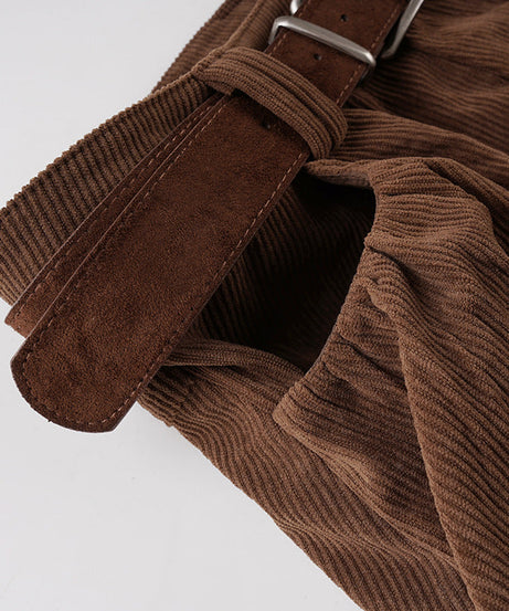 Cozy Chic Corduroy Bubble Shorts with Belt - High-Waisted Fall & Winter Essential