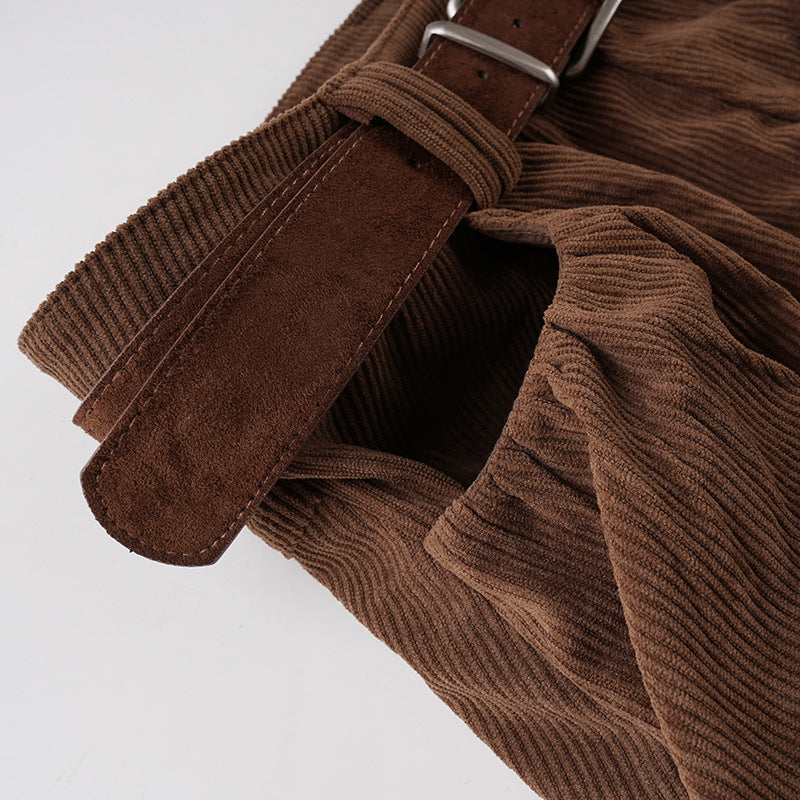 Cozy Chic Corduroy Bubble Shorts with Belt - High-Waisted Fall & Winter Essential