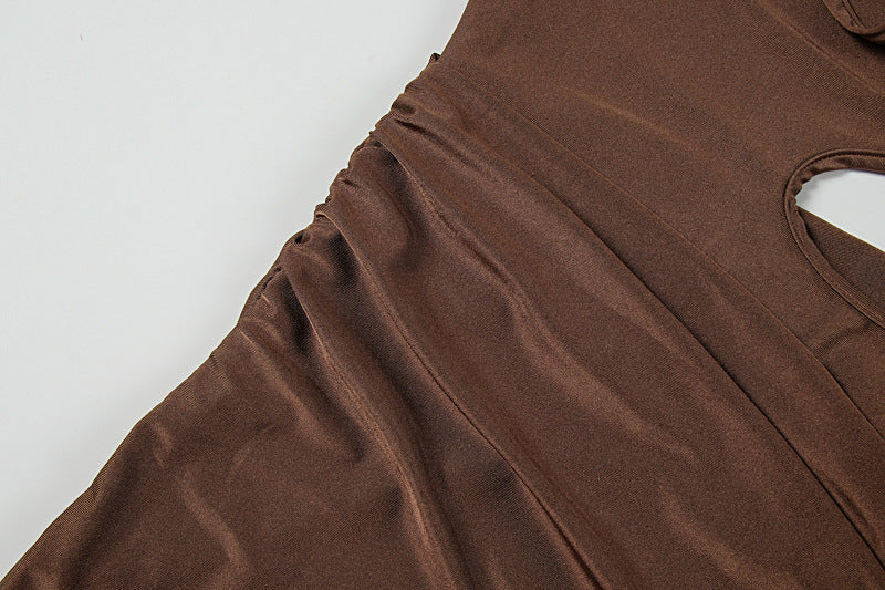 Glamorous Cocoa One-Shoulder Cutout Maxi Dress - Holiday Party & Date Night Essential