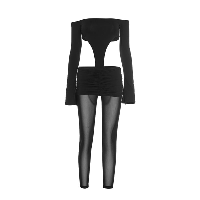 Sultry Off-Shoulder Cut-Out Jumpsuit with Sheer Legs | Holiday & NYE Statement