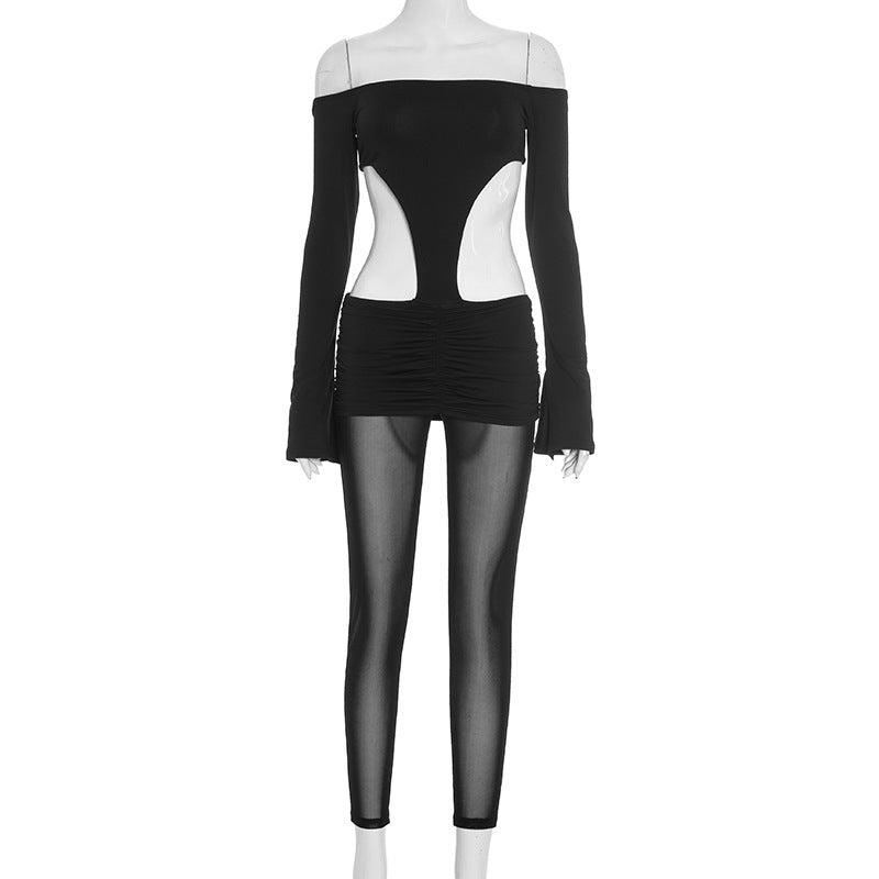 Sultry Off-Shoulder Cut-Out Jumpsuit with Sheer Legs | Holiday & NYE Statement