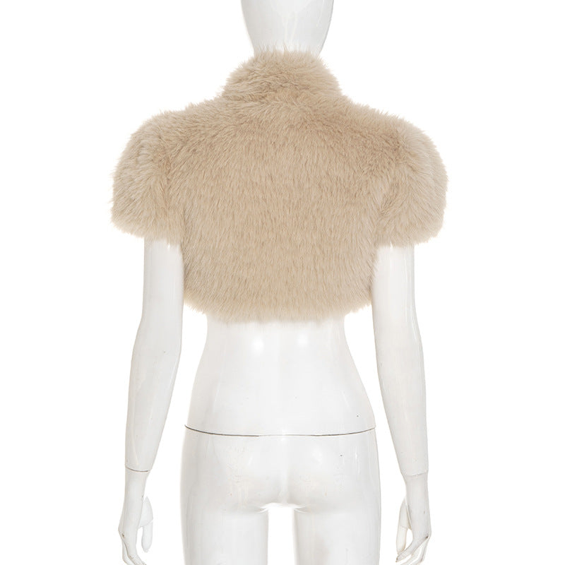 Chic Faux Fur Cropped Bolero Shrug with Buckle Detail – Holiday & Winter Party Ready