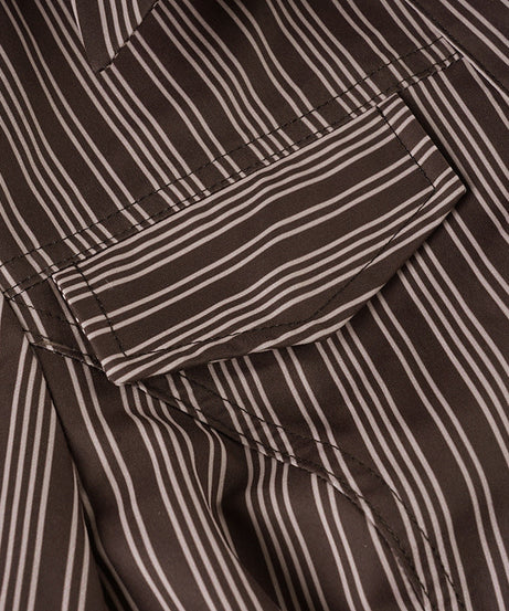 Fall Chic & Cozy: Women's Brown Striped Button-Down Shirt - Versatile Long Sleeve Top for Effortless American Style