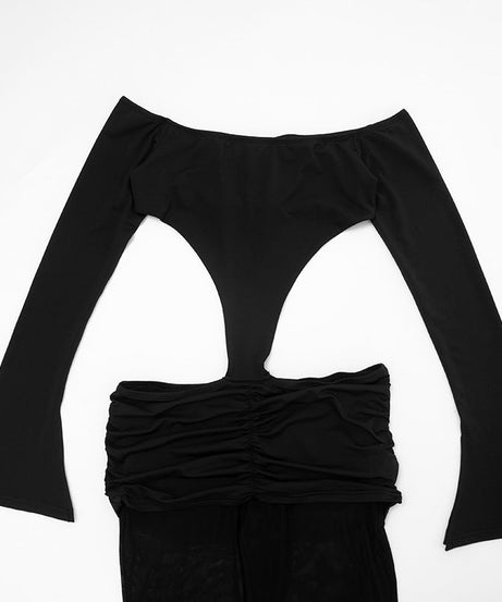 Sultry Off-Shoulder Cut-Out Jumpsuit with Sheer Legs | Holiday & NYE Statement