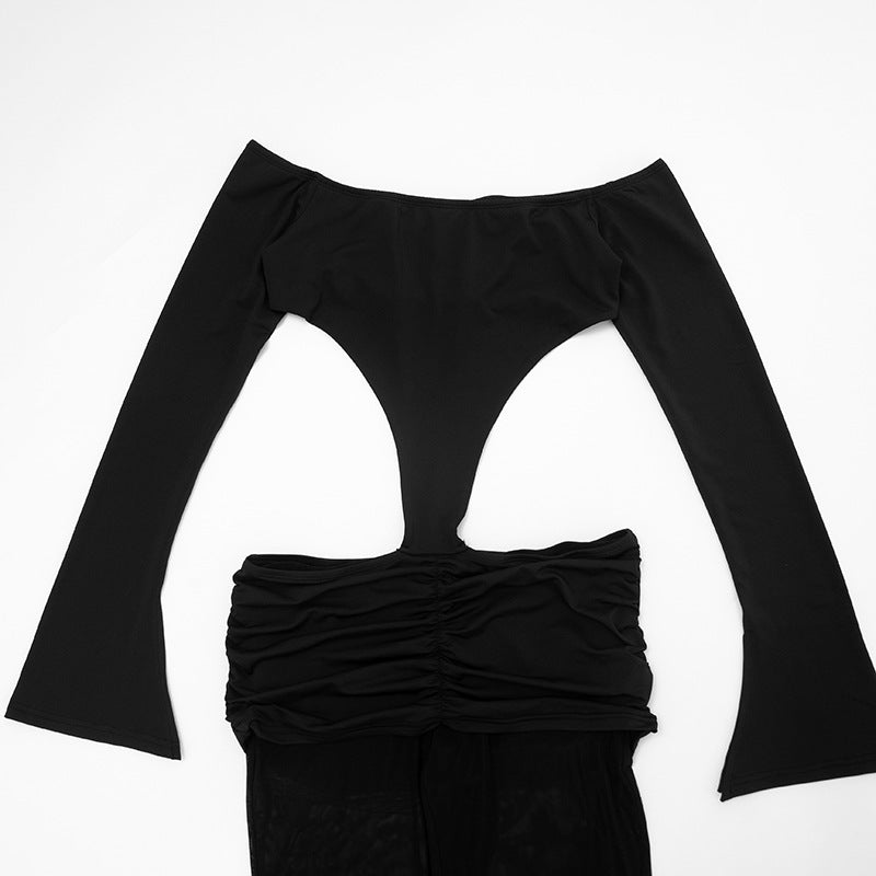 Sultry Off-Shoulder Cut-Out Jumpsuit with Sheer Legs | Holiday & NYE Statement