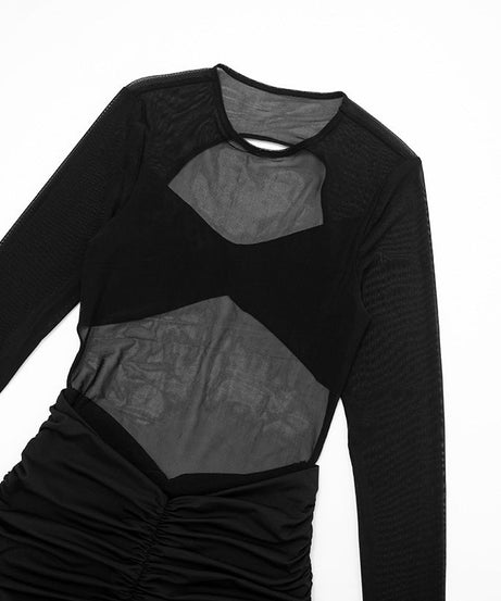 Mesmerizing Black Sheer Mesh Maxi Dress - Ruched Cut-Out Holiday & NYE Glamour