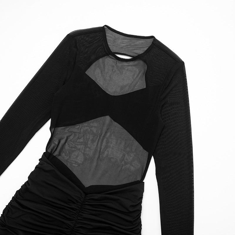 Mesmerizing Black Sheer Mesh Maxi Dress - Ruched Cut-Out Holiday & NYE Glamour