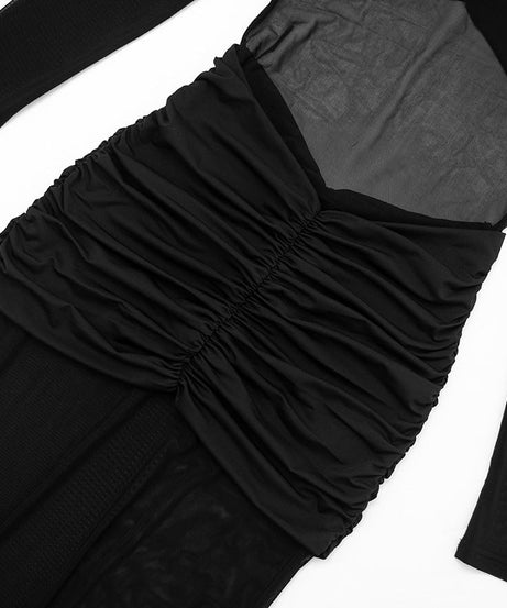 Mesmerizing Black Sheer Mesh Maxi Dress - Ruched Cut-Out Holiday & NYE Glamour