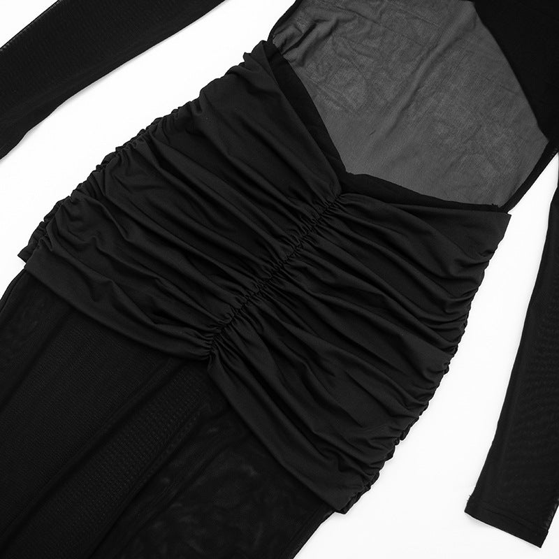 Mesmerizing Black Sheer Mesh Maxi Dress - Ruched Cut-Out Holiday & NYE Glamour