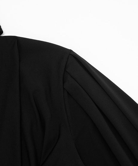 Chic Black Mock Neck Deep V Mini Dress | Long Sleeve Holiday Party & Date Night Essential