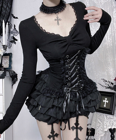Dark Romance Gothic Ruffle Corset Mini Dress – Edgy Holiday Party Statement Outfit