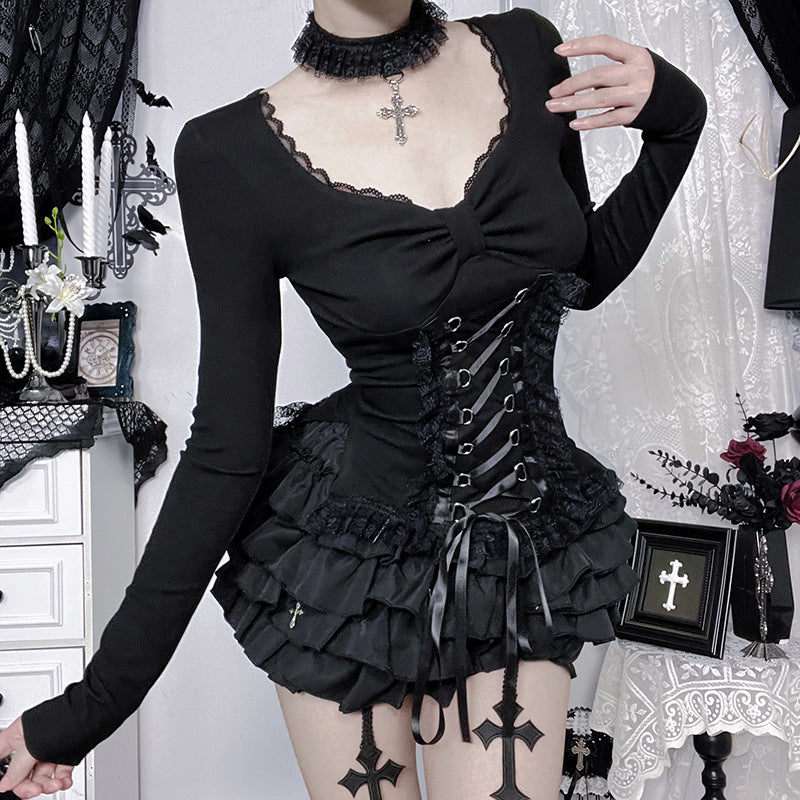 Dark Romance Gothic Ruffle Corset Mini Dress – Edgy Holiday Party Statement Outfit