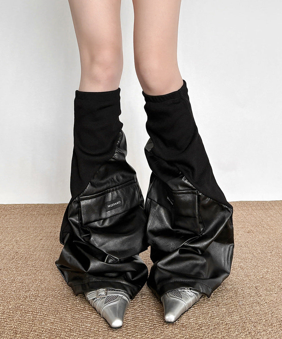 Edgy Faux Leather Cargo Leg Warmers for Women | Chic Fall & Winter Statement