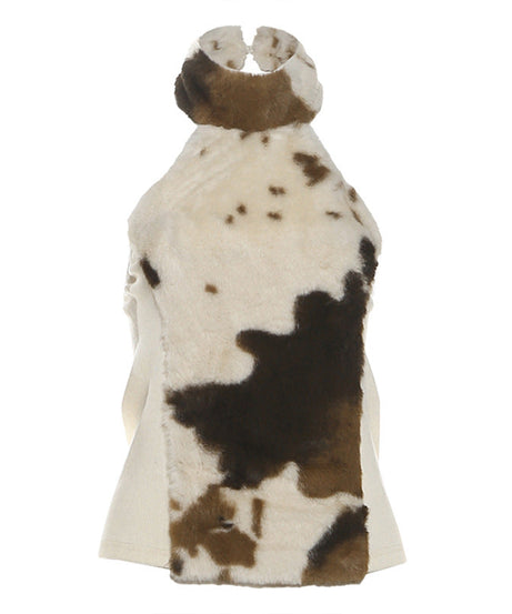 Cow Print Faux Fur Halter Romper | Western Chic Playsuit for Holiday Parties