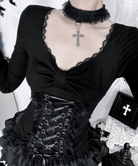 Dark Romance Gothic Ruffle Corset Mini Dress – Edgy Holiday Party Statement Outfit