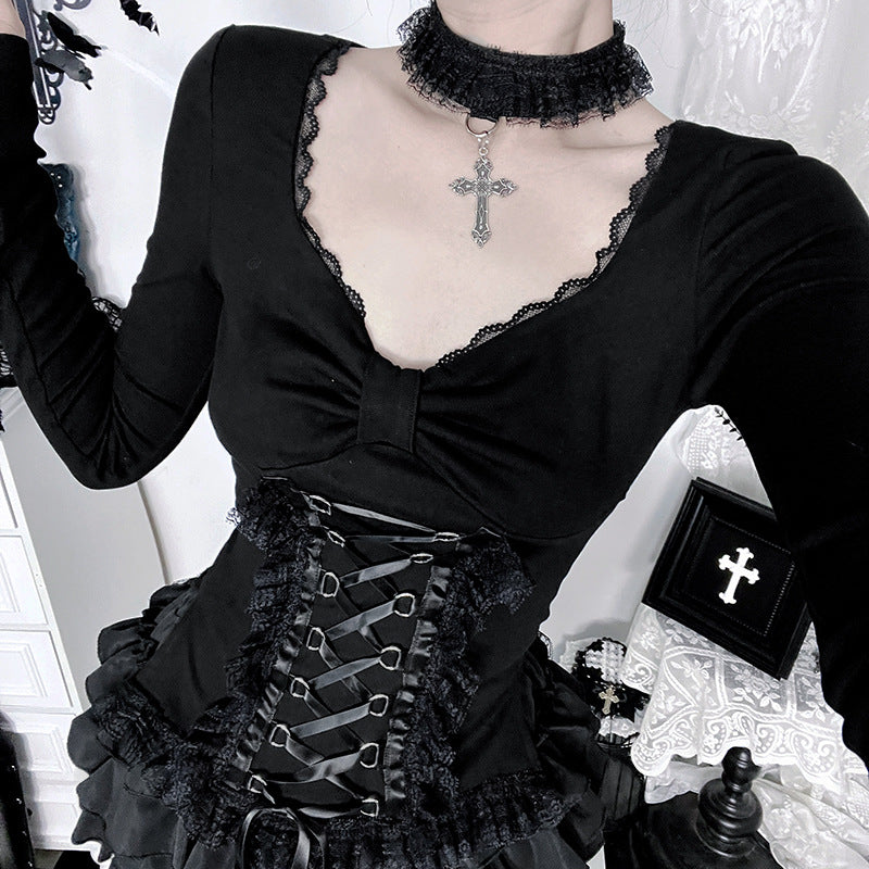 Dark Romance Gothic Ruffle Corset Mini Dress – Edgy Holiday Party Statement Outfit