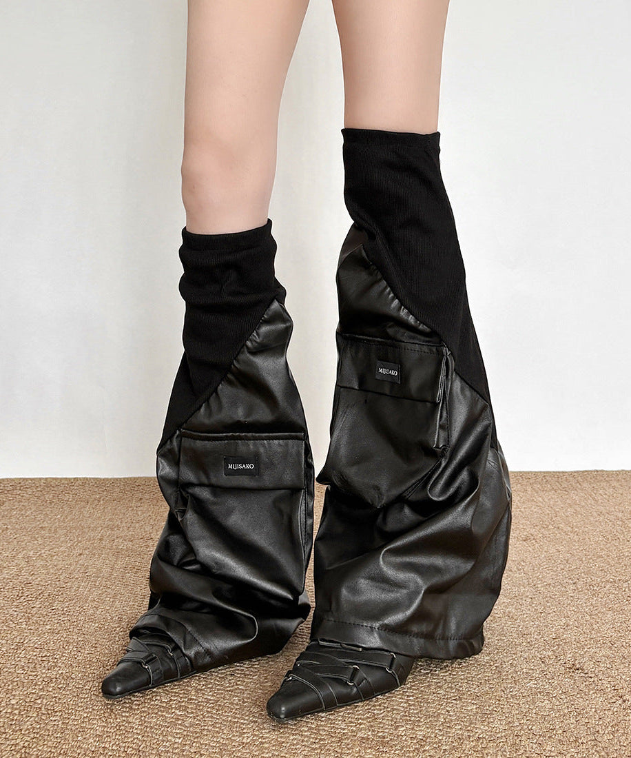 Edgy Faux Leather Cargo Leg Warmers for Women | Chic Fall & Winter Statement