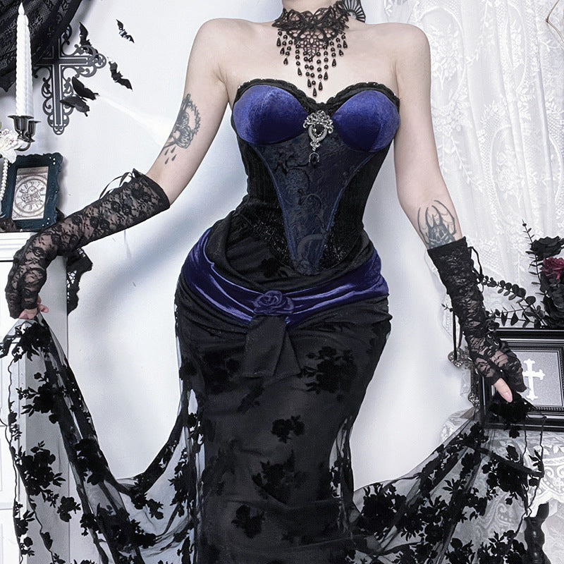 Enchanting Royal Blue Velvet Corset Top - Gothic Elegance for Holiday Soirees & New Year's Eve