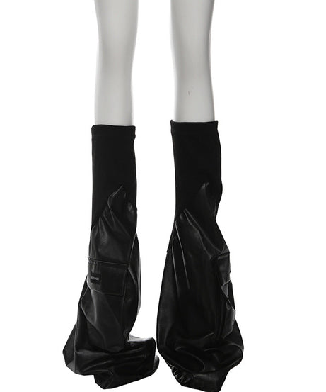 Edgy Faux Leather Cargo Leg Warmers for Women | Chic Fall & Winter Statement