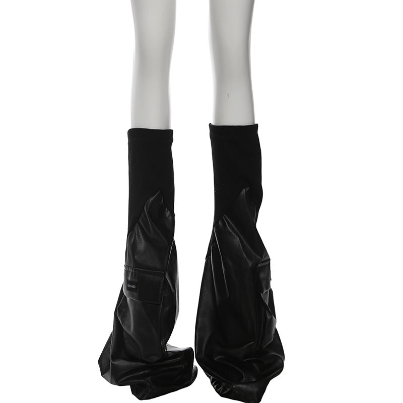 Edgy Faux Leather Cargo Leg Warmers for Women | Chic Fall & Winter Statement