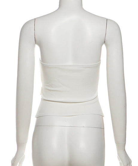 Festive White Studded Corset Top - Strapless Party Bustier with Buckle Detail | Holiday Season Chic