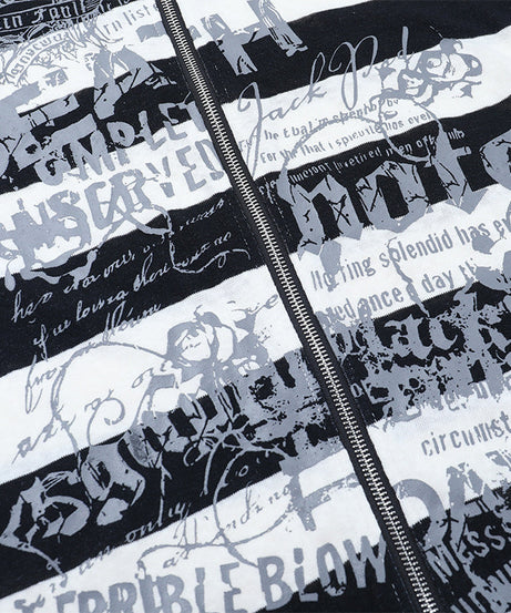 Edgy Alt Grunge Striped Zip Hoodie - Women's Graphic Print Emo Top for Fall & Winter