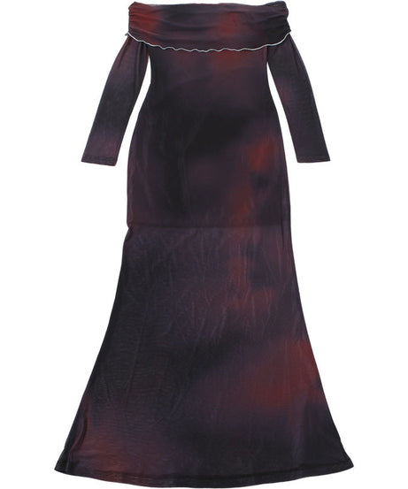 Ethereal Dark Floral Mesh Maxi Dress - Off-Shoulder Party & Holiday Glam