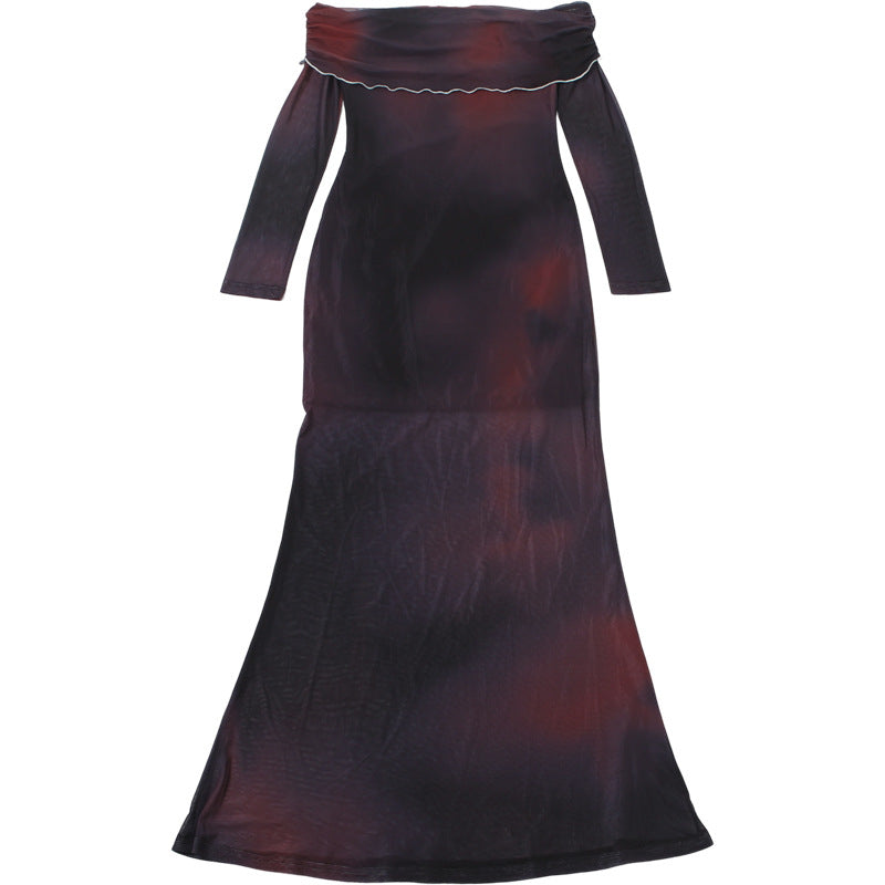 Ethereal Dark Floral Mesh Maxi Dress - Off-Shoulder Party & Holiday Glam