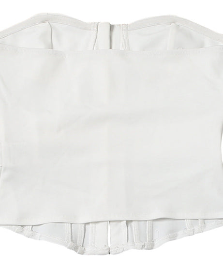 Festive White Studded Corset Top - Strapless Party Bustier with Buckle Detail | Holiday Season Chic