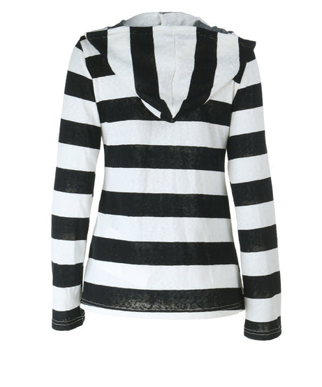 Edgy Alt Grunge Striped Zip Hoodie - Women's Graphic Print Emo Top for Fall & Winter
