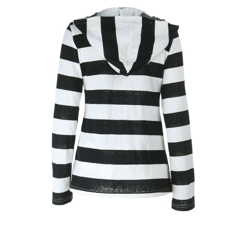 Edgy Alt Grunge Striped Zip Hoodie - Women's Graphic Print Emo Top for Fall & Winter
