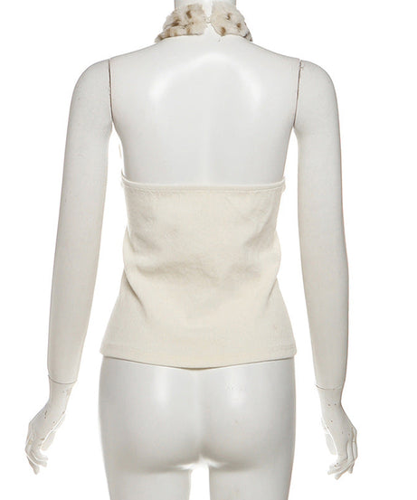 Cow Print Faux Fur Halter Romper | Western Chic Playsuit for Holiday Parties