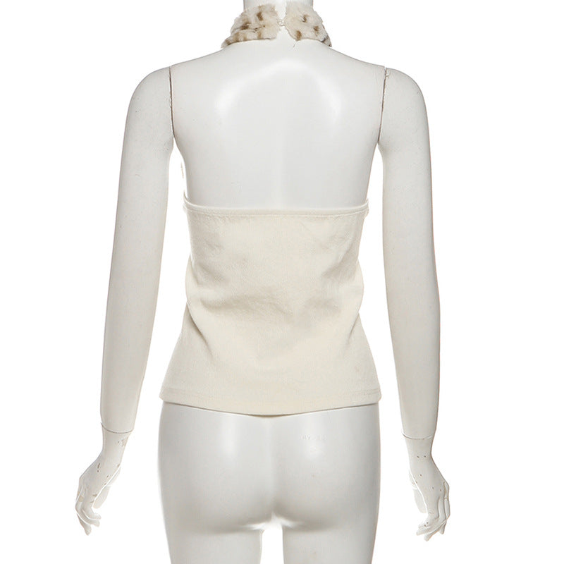 Cow Print Faux Fur Halter Romper | Western Chic Playsuit for Holiday Parties