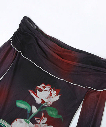 Ethereal Dark Floral Mesh Maxi Dress - Off-Shoulder Party & Holiday Glam