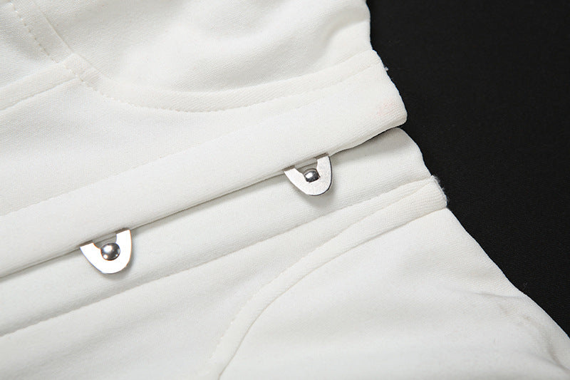 Festive White Studded Corset Top - Strapless Party Bustier with Buckle Detail | Holiday Season Chic