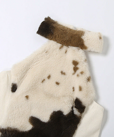 Cow Print Faux Fur Halter Romper | Western Chic Playsuit for Holiday Parties
