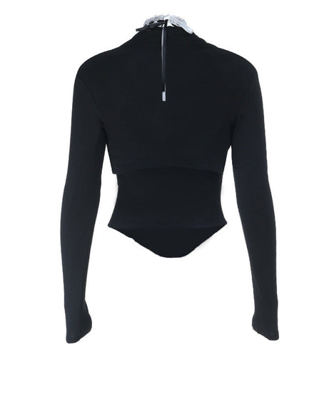 Gothic Romance Lace-Trim Long Sleeve Top - Tie-Front Maidcore Aesthetic for Fall & Holiday