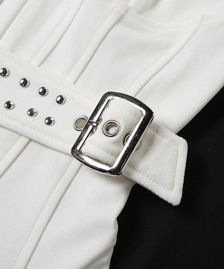 Festive White Studded Corset Top - Strapless Party Bustier with Buckle Detail | Holiday Season Chic