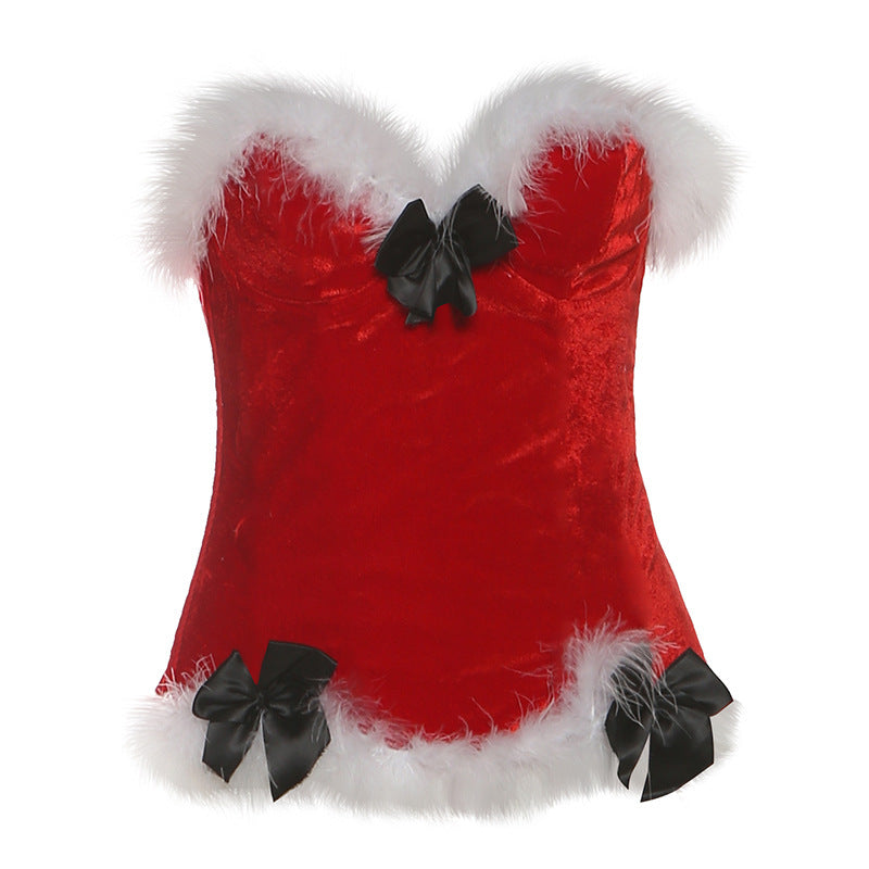 Glamorous Black Velvet & Faux Fur Bustier Top | Sweetheart Holiday Party Essential for Women