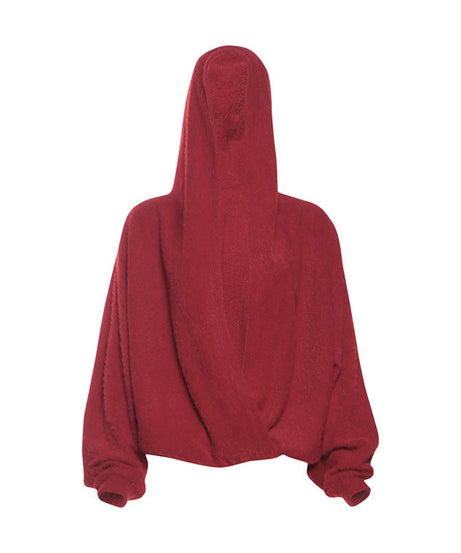 Crimson Cozy Luxe Wrap Hoodie | Plush V-Neck Top for Effortless Fall & Winter Style