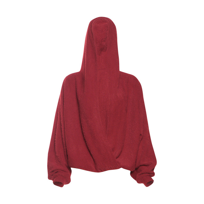 Crimson Cozy Luxe Wrap Hoodie | Plush V-Neck Top for Effortless Fall & Winter Style