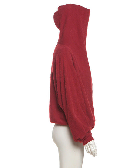 Crimson Cozy Luxe Wrap Hoodie | Plush V-Neck Top for Effortless Fall & Winter Style